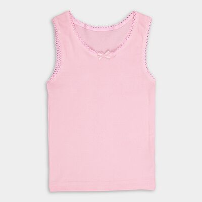 Girls' Soft Pink Cotton Round Neck Sleeveless Vest