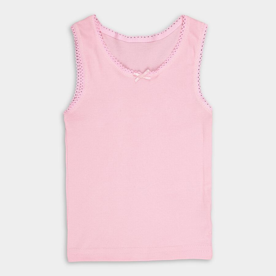 Girls' Soft Pink Cotton Round Neck Sleeveless Vest, Pink, large image number null