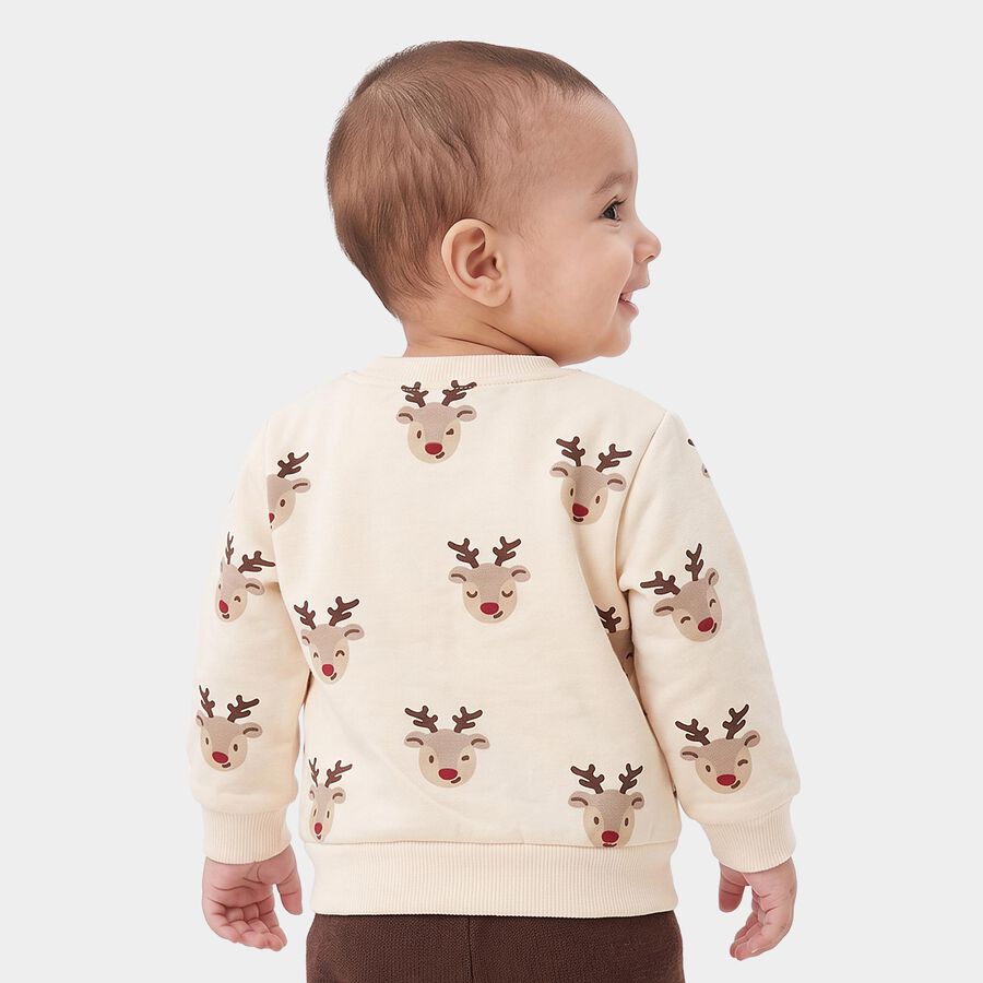 Infants' Beige Round Neck Pullover Sweatshirt, गहरा पीला, large