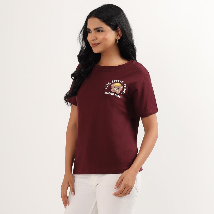 Ladies' 100% Cotton Round Neck T-Shirt , Wine, large image number null