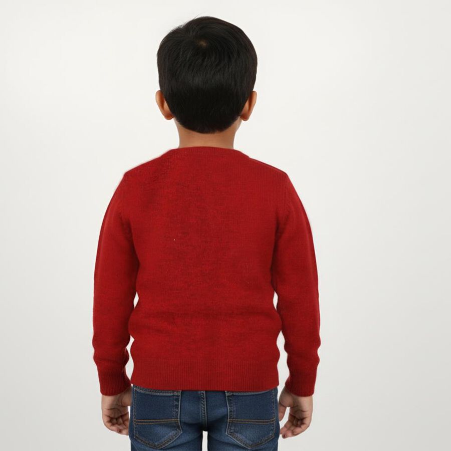 Boys Bright Cherry Red Crew Neck Casual Pullover, लाल, large image number null