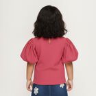 Girls Dusty Rose Pink Round Neck Puff Sleeve T-Shirt, Pink, small