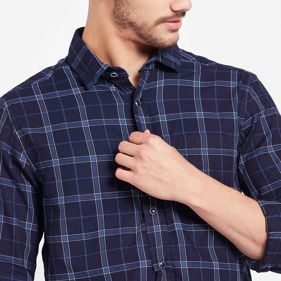 Cotton Checks Casual Shirt, Dark Blue, large image number null