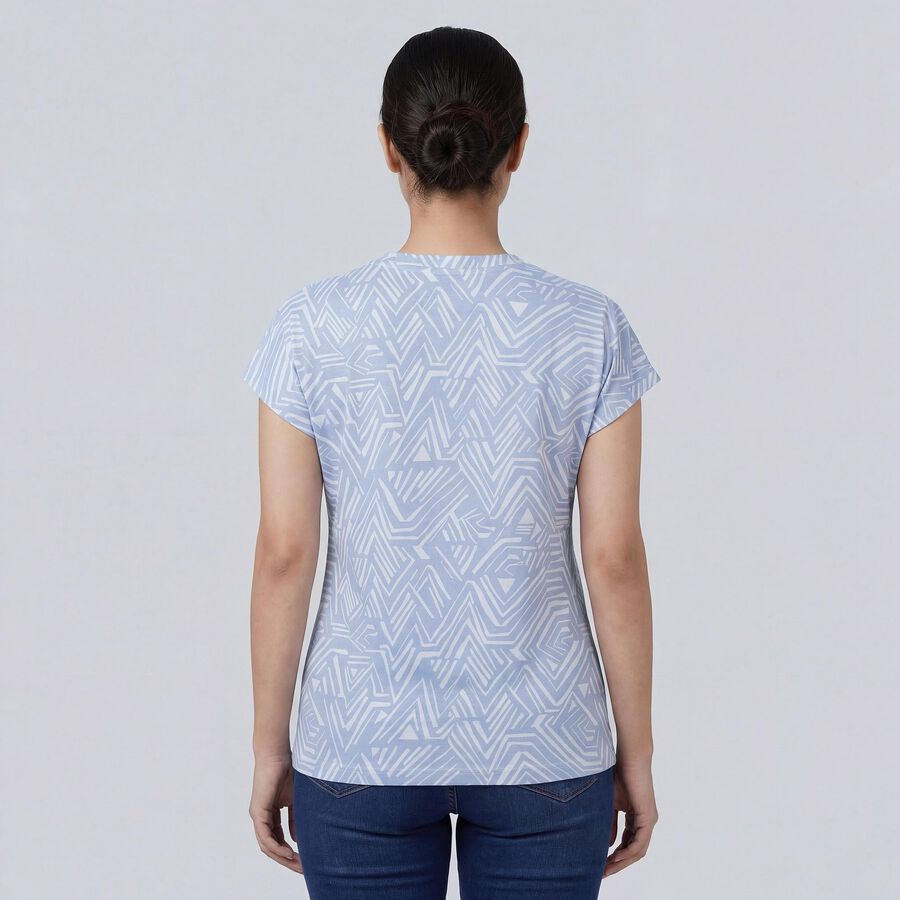 Women's Blue Round Neck Casual T-Shirt, हल्का नीला, large