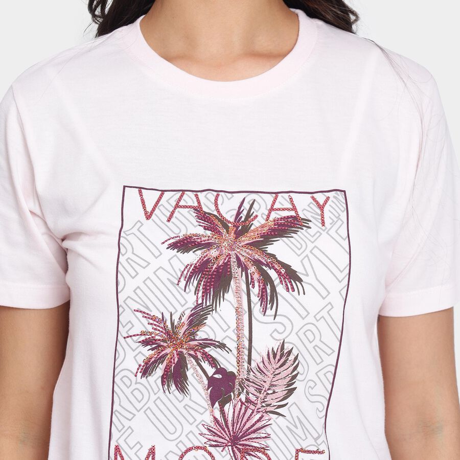 Ladies' Round Neck T-Shirt, हल्का गुलाबी, large image number null