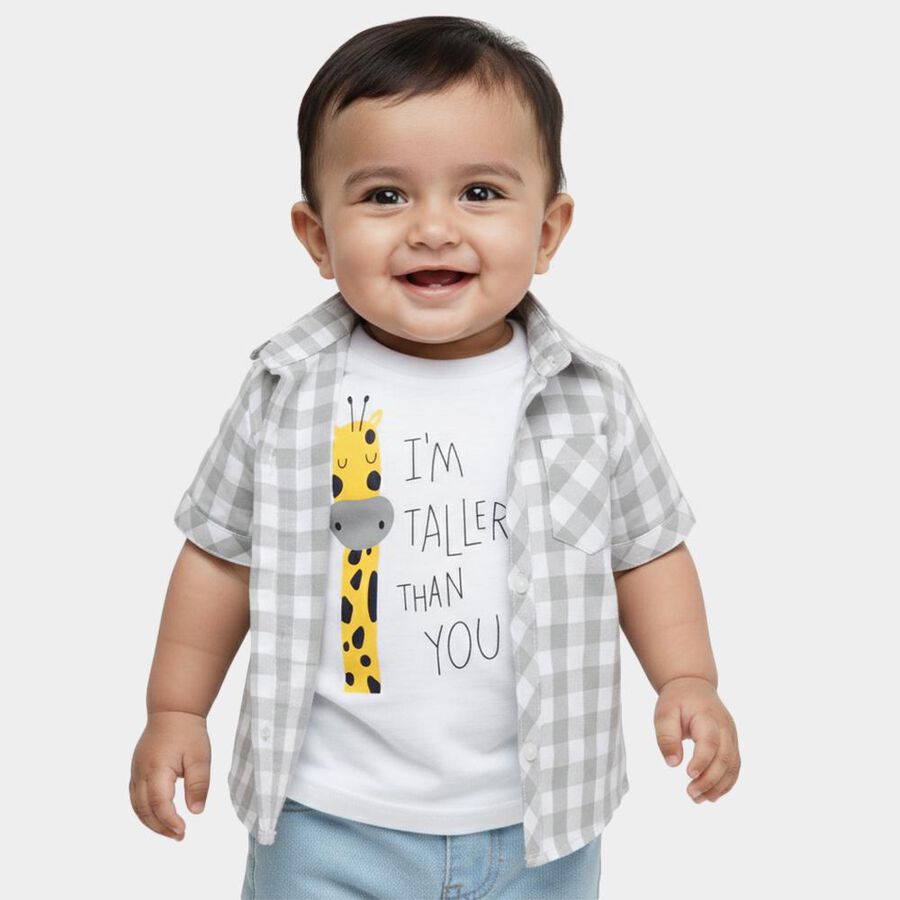 Infants Light Grey Cotton Half Sleeve Classic Casual Shirt, हल्का ग्रे, large