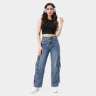 Women's Light Blue Cargo Fit Utility Pocket Jeans, Light Blue, small