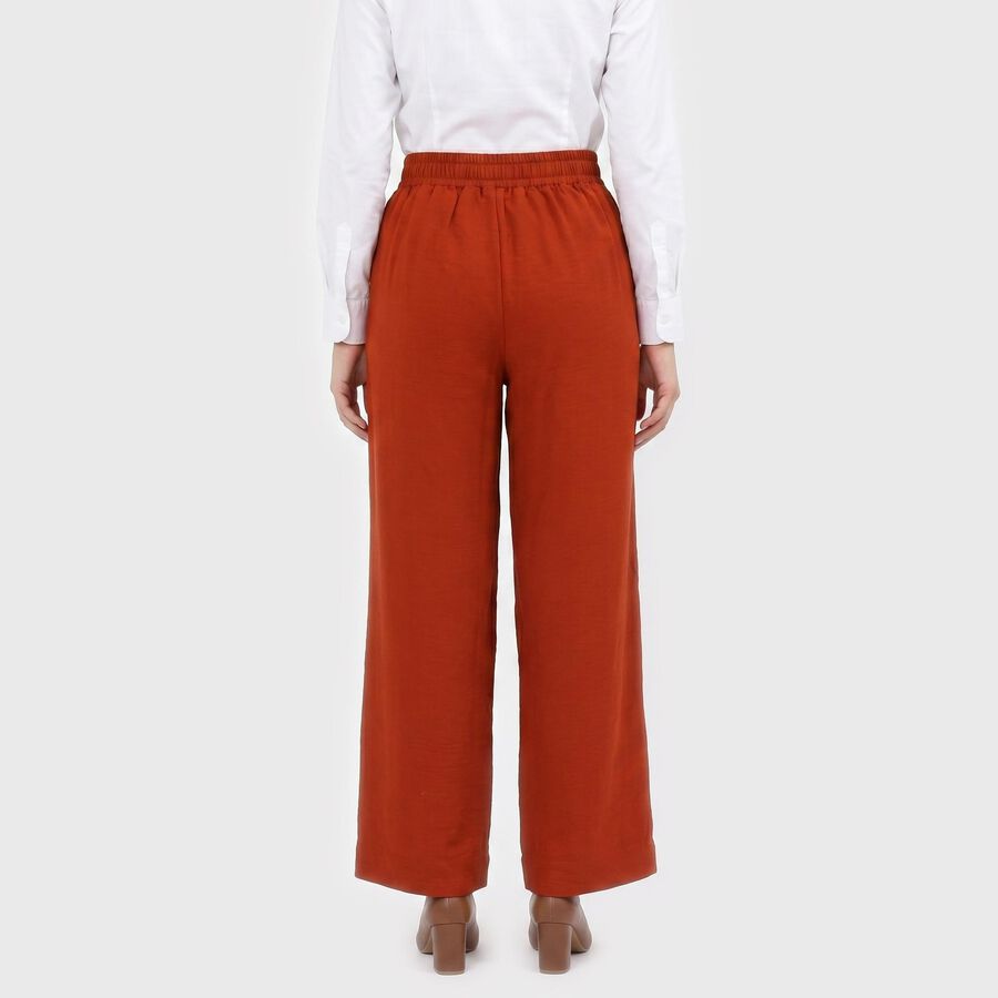 Women Rust Wide Leg Elastic Waist Trousers, रस्ट, large
