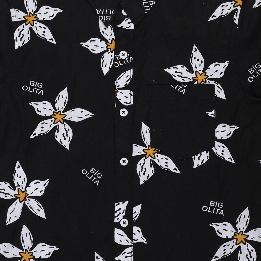 Boys Black Cotton Half Sleeve Classic Casual Shirt, Black, large