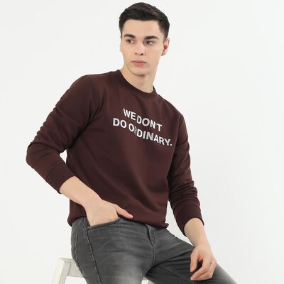 Men's Deep Brown Crew Neck Casual Sweatshirt