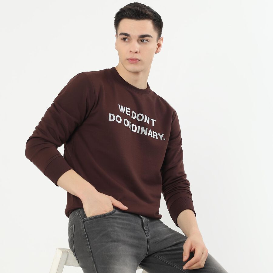 Men's Deep Brown Crew Neck Casual Sweatshirt, भूरा, large image number null