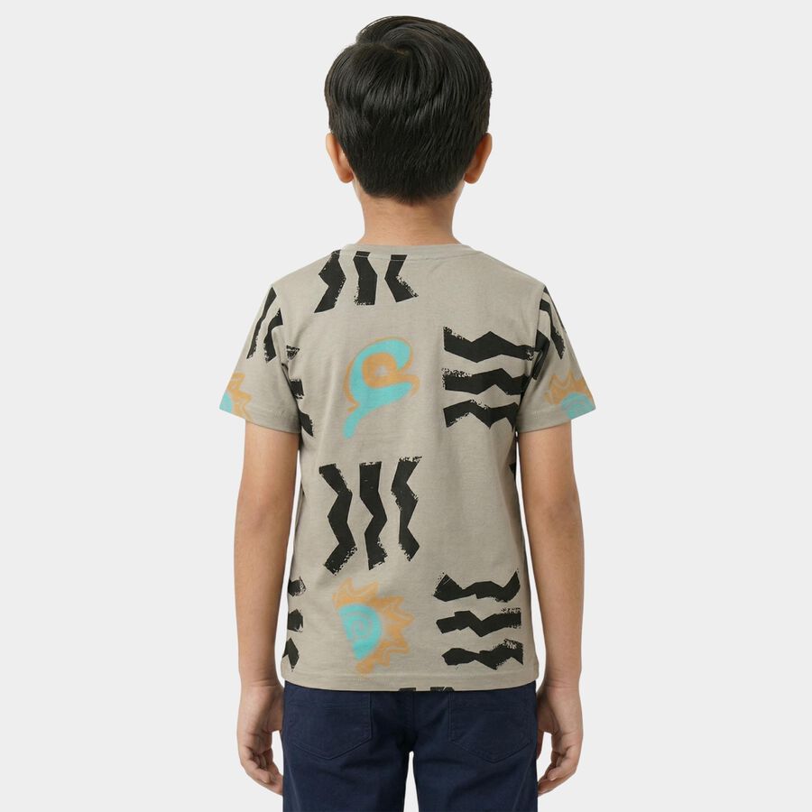 Boys Charcoal Cotton Round Neck Casual T-Shirt, चारकोल, large
