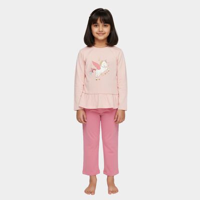 Girls Light Pink Round Neck Casual Hipster Set