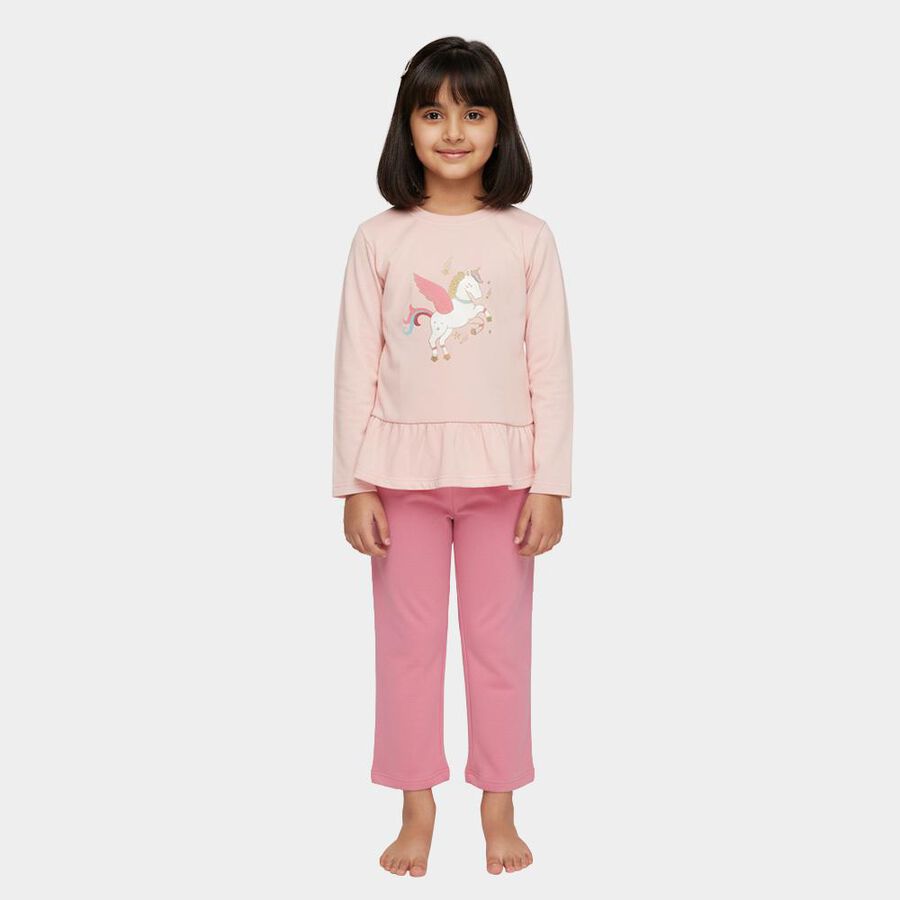Girls Light Pink Round Neck Casual Hipster Set, हल्का गुलाबी, large image number null