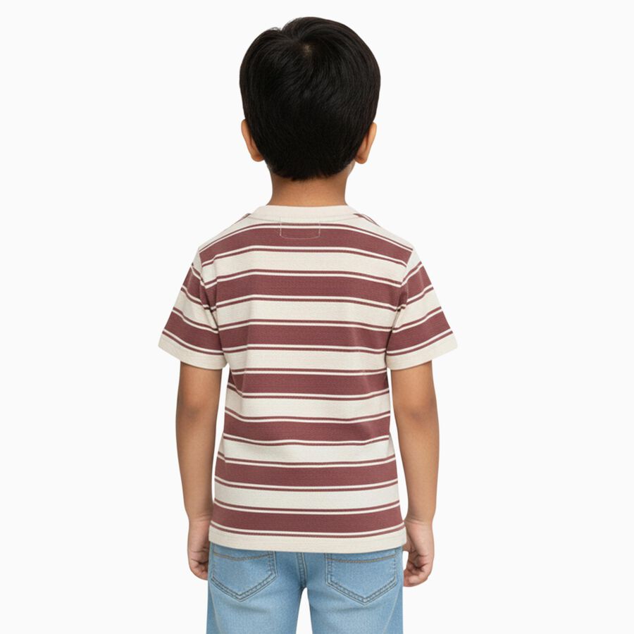Boys Deep Maroon and White Crew Neck Casual T-Shirt, मरून, large image number null