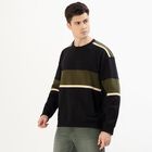 Men's Jet Black and Olive Green Crew Neck Casual Sweatshirt, काला, small image number null