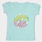 Girls Aqua Blue Cotton Crew Neck Short Sleeve T-Shirt, Aqua, small image number null