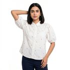 Women's White Cotton Half Sleeves Collar Regular Fit Shirt, सफ़ेद, small