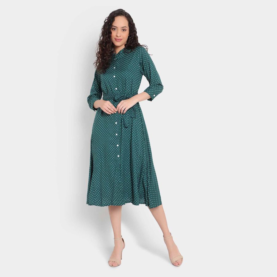 Printed Dress, Dark Green, large image number null