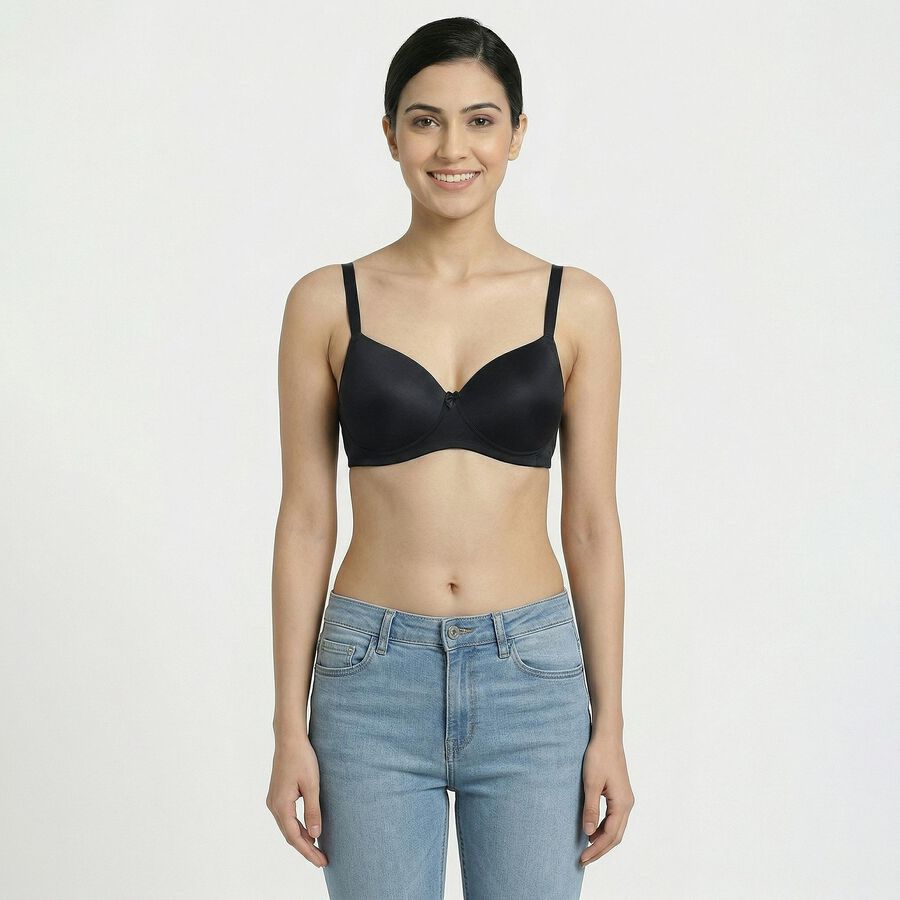 Women's Black Padded Wire-Free T-Shirt Bra, काला, large