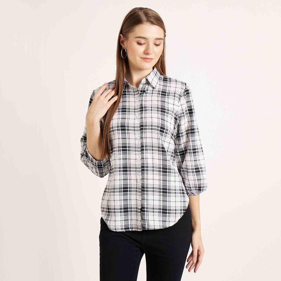 Checks 3/4th Sleeve Shirt, White, large image number null