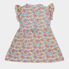 Girls' Pink Floral Printed Ruffled Sleeve Frock, Pink, small