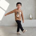 Boys' Brown Crew Neck Graphic Print Baba Suit, Brown, small