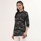Women's Black Notch Neck Printed Straight Kurti, Black, small