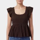 Women's Brown Mock Neck Minimalist Top, Brown, small