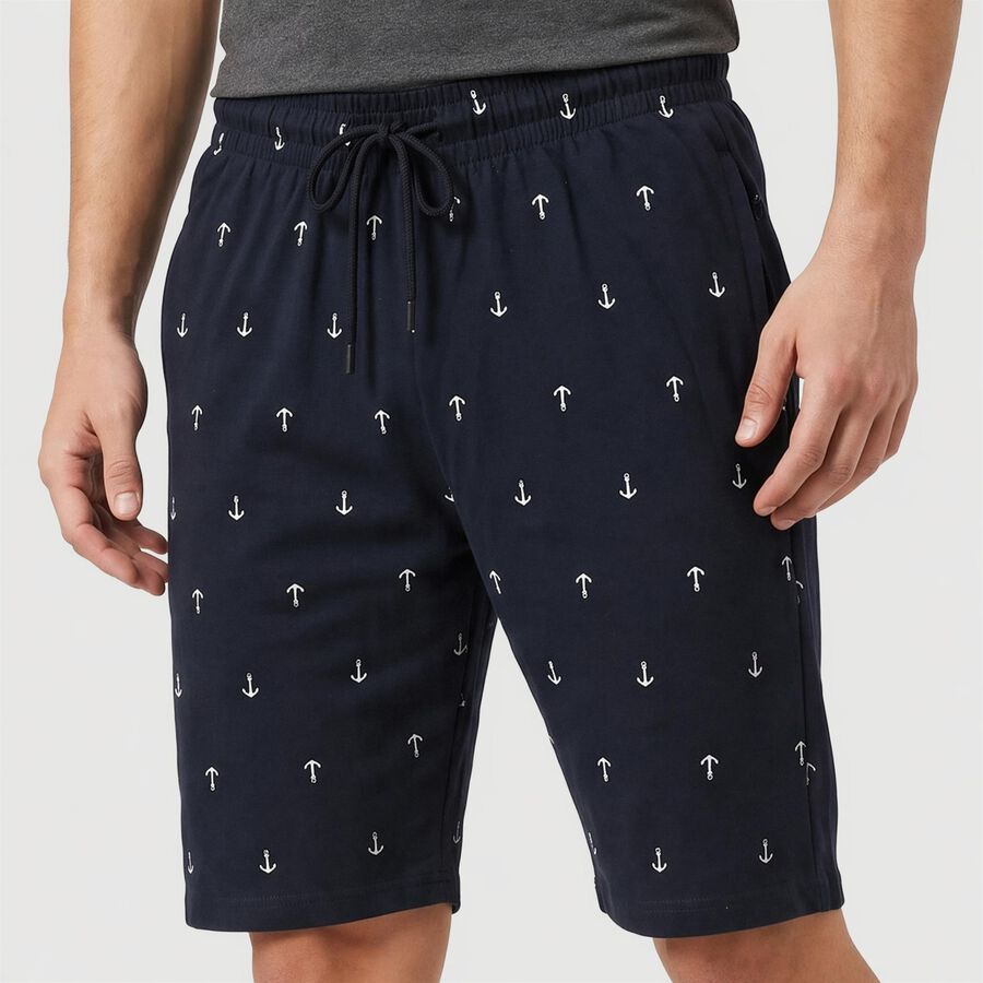Men's Navy Blue Regular Fit Printed Jamaican Shorts, Navy Blue, large