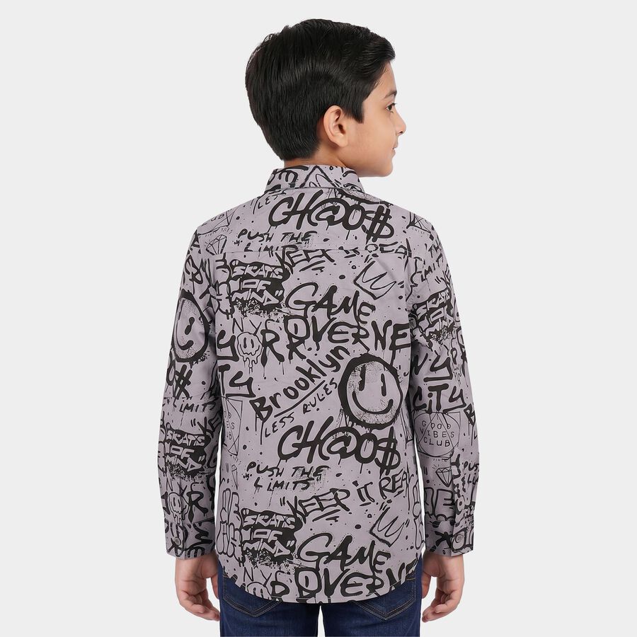 Boys Grey Cotton Long Sleeve Collar Regular Fit Shirt, हल्का ग्रे, large