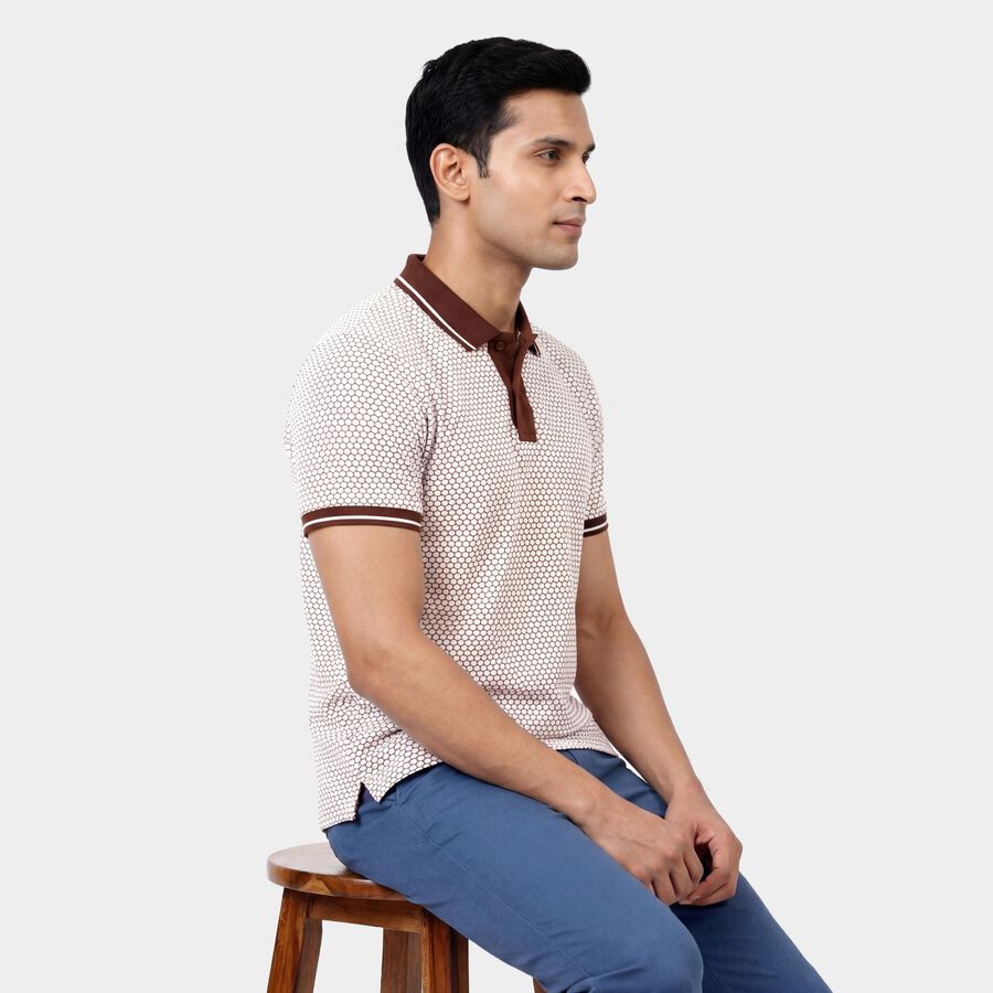 Men's Brown Cotton Polo Neck Casual T-Shirt, Brown, large