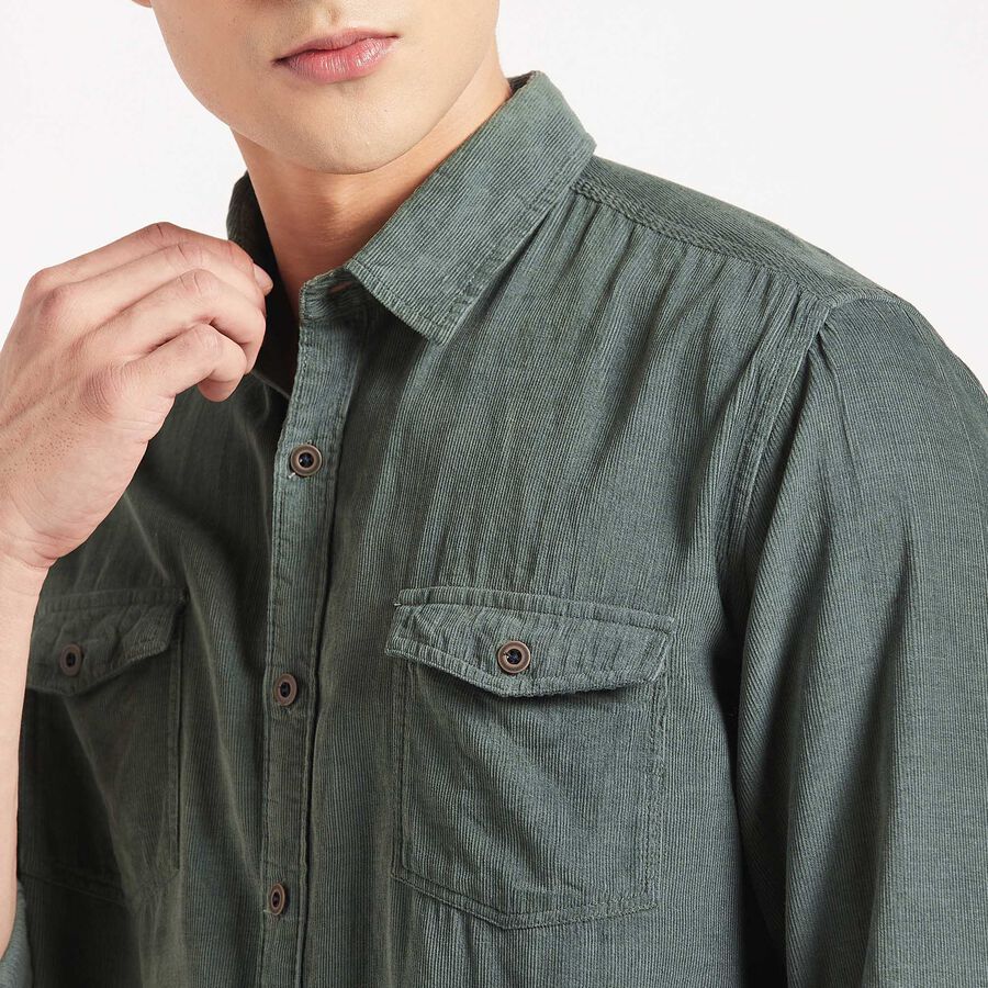 Cotton Solid Casual Shirt, Dark Green, large image number null