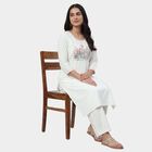Women's White Cotton Round Neck Straight Kurta, White, small
