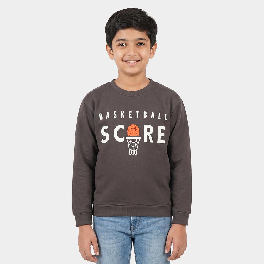 Boys' Charcoal Crew Neck Pullover Sweatshirt, चारकोल, large