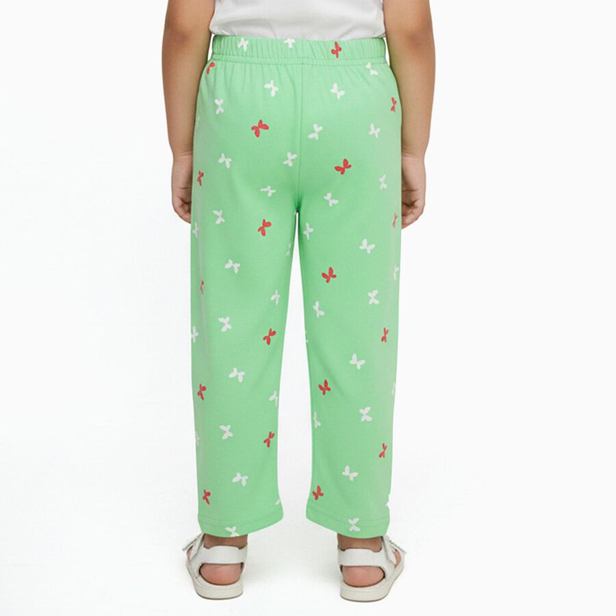 Girls' Light Mint Green Butterfly Printed Cotton Blend Pyjama, हल्का हरा, large image number null