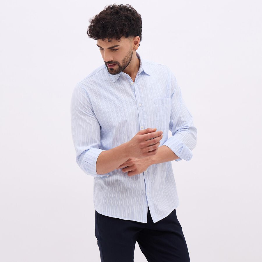 Men's Light Blue Cotton Classic Casual Shirt, हल्का नीला, large image number null
