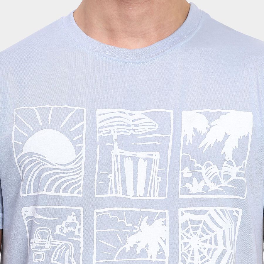 Men's Round Neck Half Sleeves T-Shirt, Silver, large