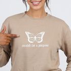 Women Beige Crew Neck Pullover Sweatshirt, Beige, small