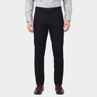Men's Navy Blue Slim Fit Flat-Front Casual Trousers, Navy Blue, small