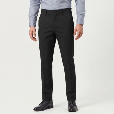 Men's Black Slim Fit Flat-Front Formal Trousers