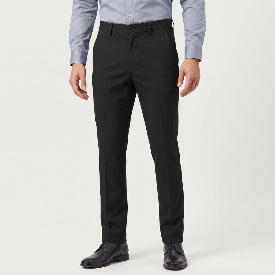 Men's Black Slim Fit Flat-Front Formal Trousers, काला, large