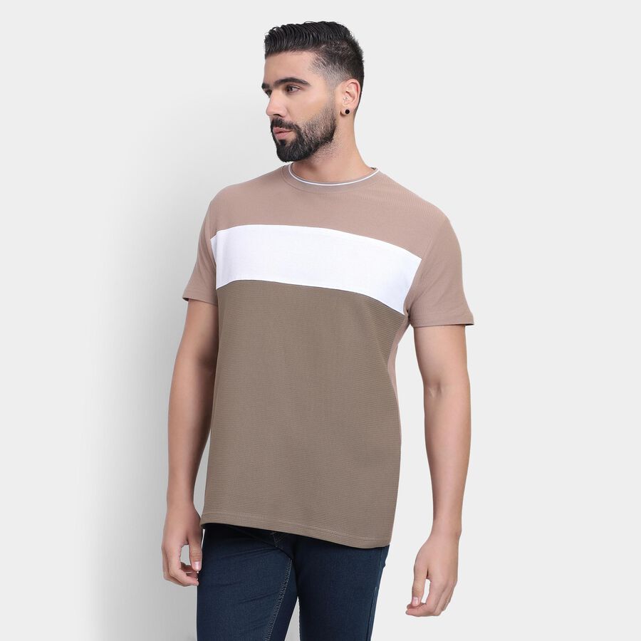 Men's 100% Cotton Round Neck Half Sleeves T-Shirt , Brown, large image number null