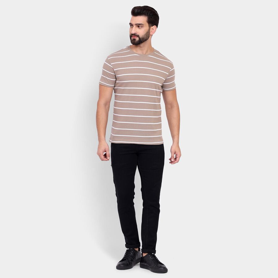 Men's Round Neck Half Sleeves T-Shirt, Beige, large image number null