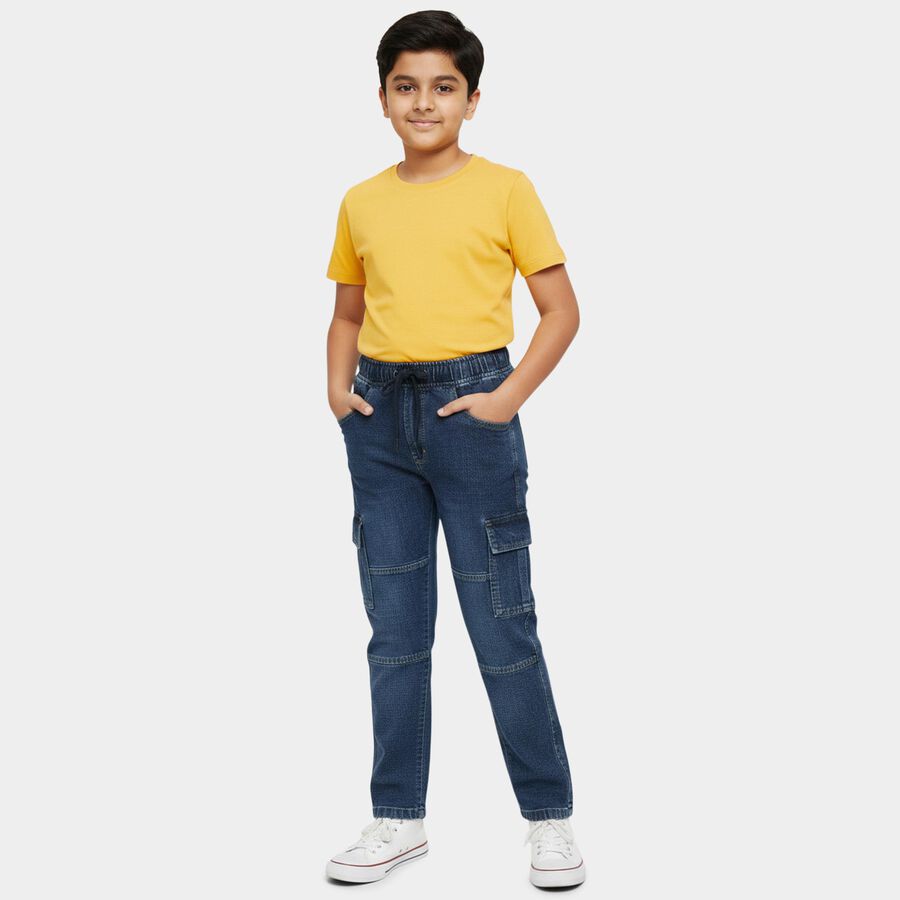 Boys' Navy Regular Fit Cotton Jeans, Mid Blue, large