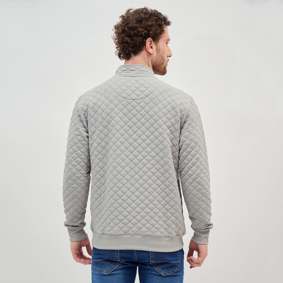 Men's Light Grey High Neck Quilted Sweatshirt, Light Grey, large image number null