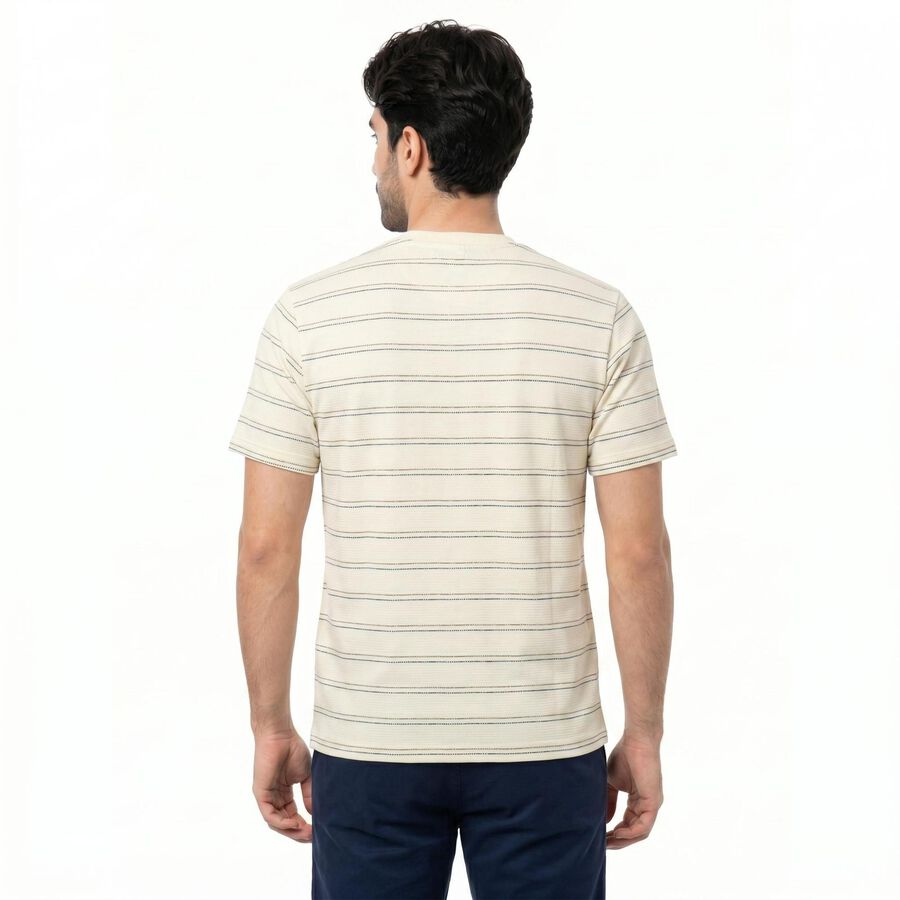 Men's White Round Neck Regular T-Shirt, Off White, large