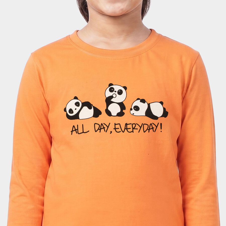 Girls Coral Round Neck Regular Top, मूँगा (कोरल), large