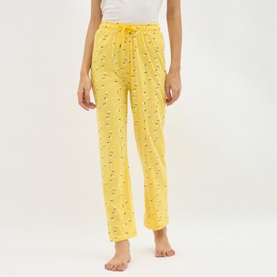 Women's Bright Yellow Floral Printed Full-Length Pyjama