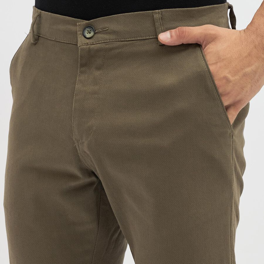 Men's Muted Olive Green Slim Fit Cross Pocket Casual Trousers, ओलिव, large image number null